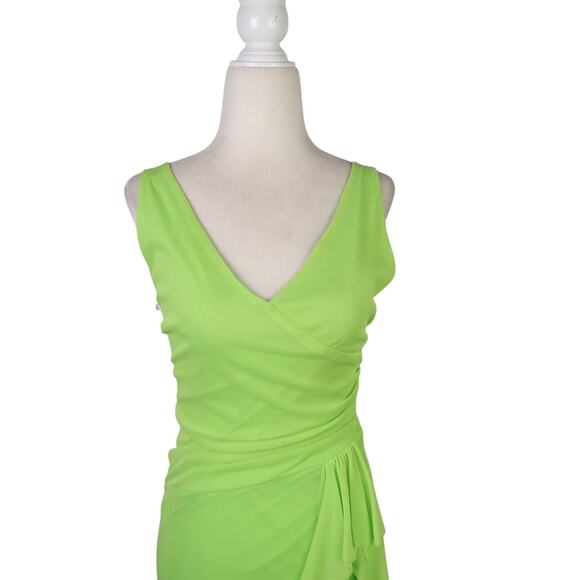 Vintage 90s Zum Zum Lime Green Draped Long Maxi Prom Dress 4 - Picture 2 of 8